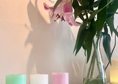 Peaceful ambiance at H Derma Beauti Aesthetics Norwich with flowers and candles. Located in Norwich, England, GB.