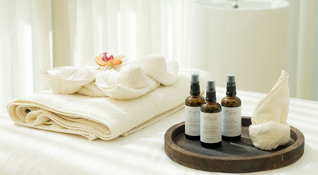 Luxurious spa setup at Zen Spa I زن سبا - Rafa, Riyadh. Towel and oils create a calming ambiance.