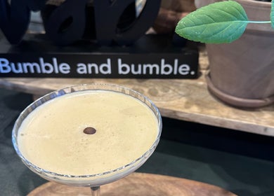 Espresso martini on display at Craft Hairdressing in Tring, England, GB, alongside Bumble and bumble products.