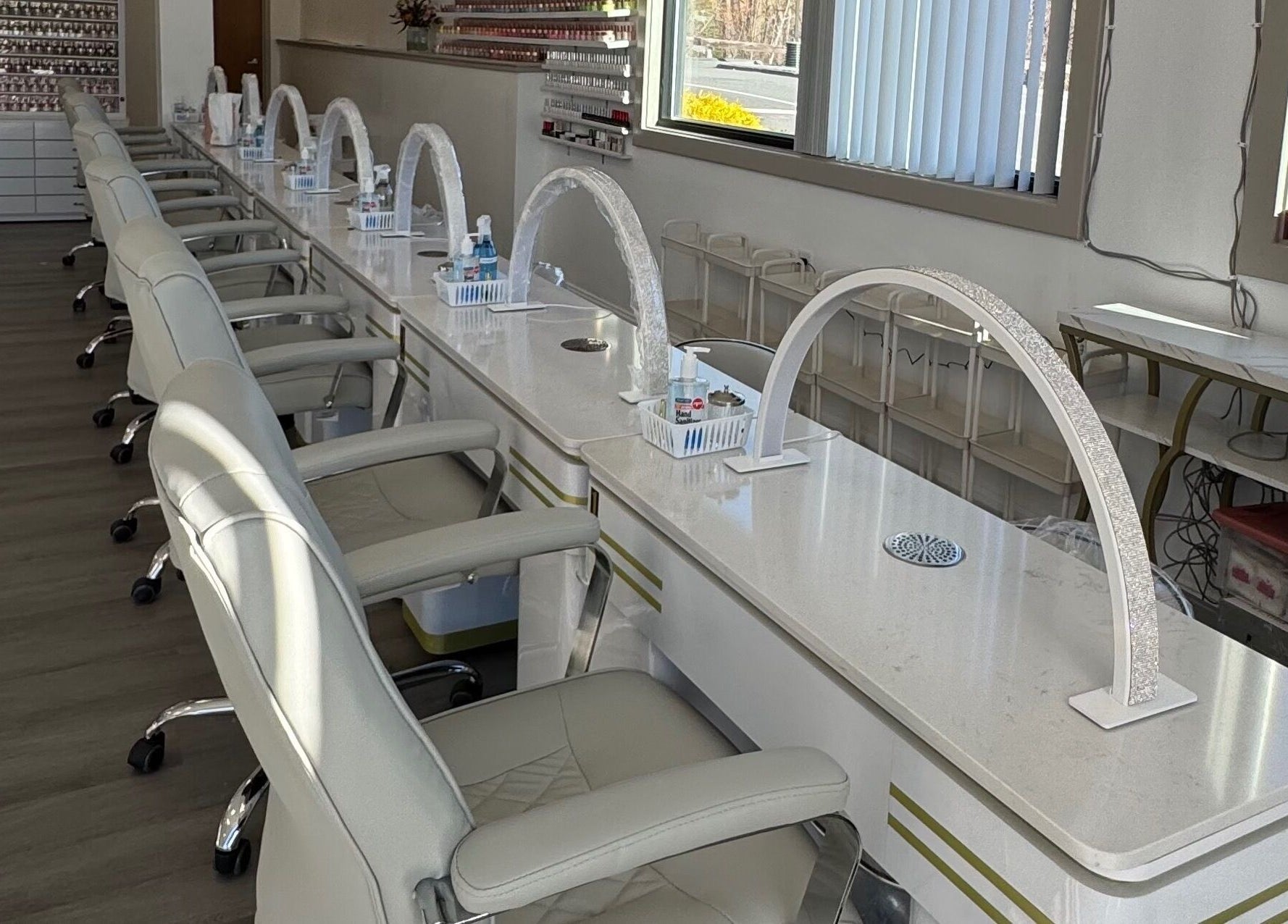 Manicure stations at D Nails and Spa Dracut, Dracut, Massachusetts, US, offering a serene pampering experience.