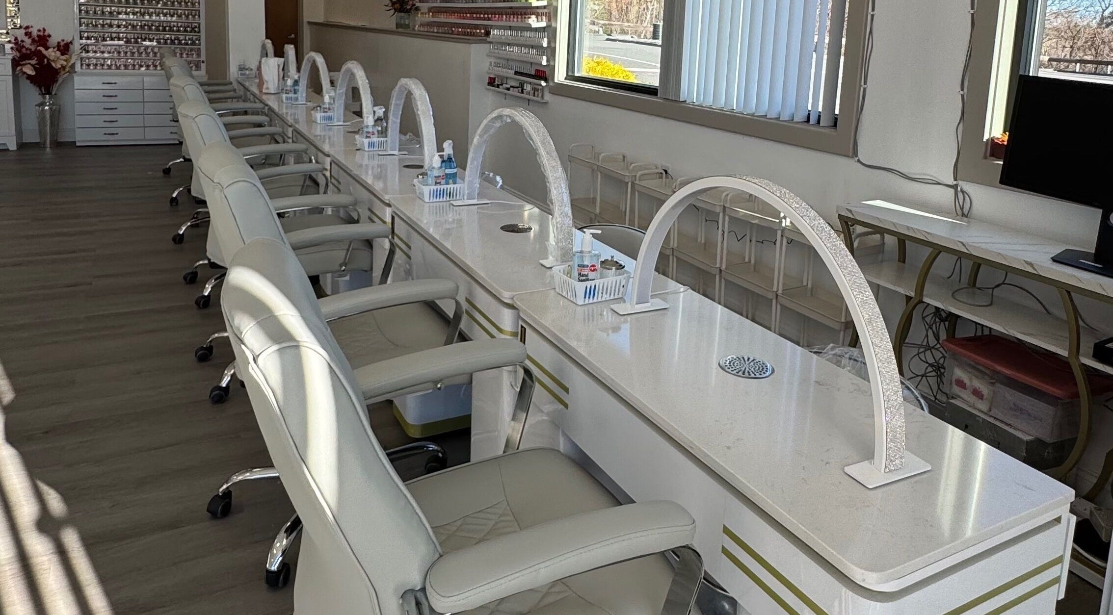 Manicure stations at D Nails and Spa Dracut, Dracut, Massachusetts, US, offering a serene pampering experience.