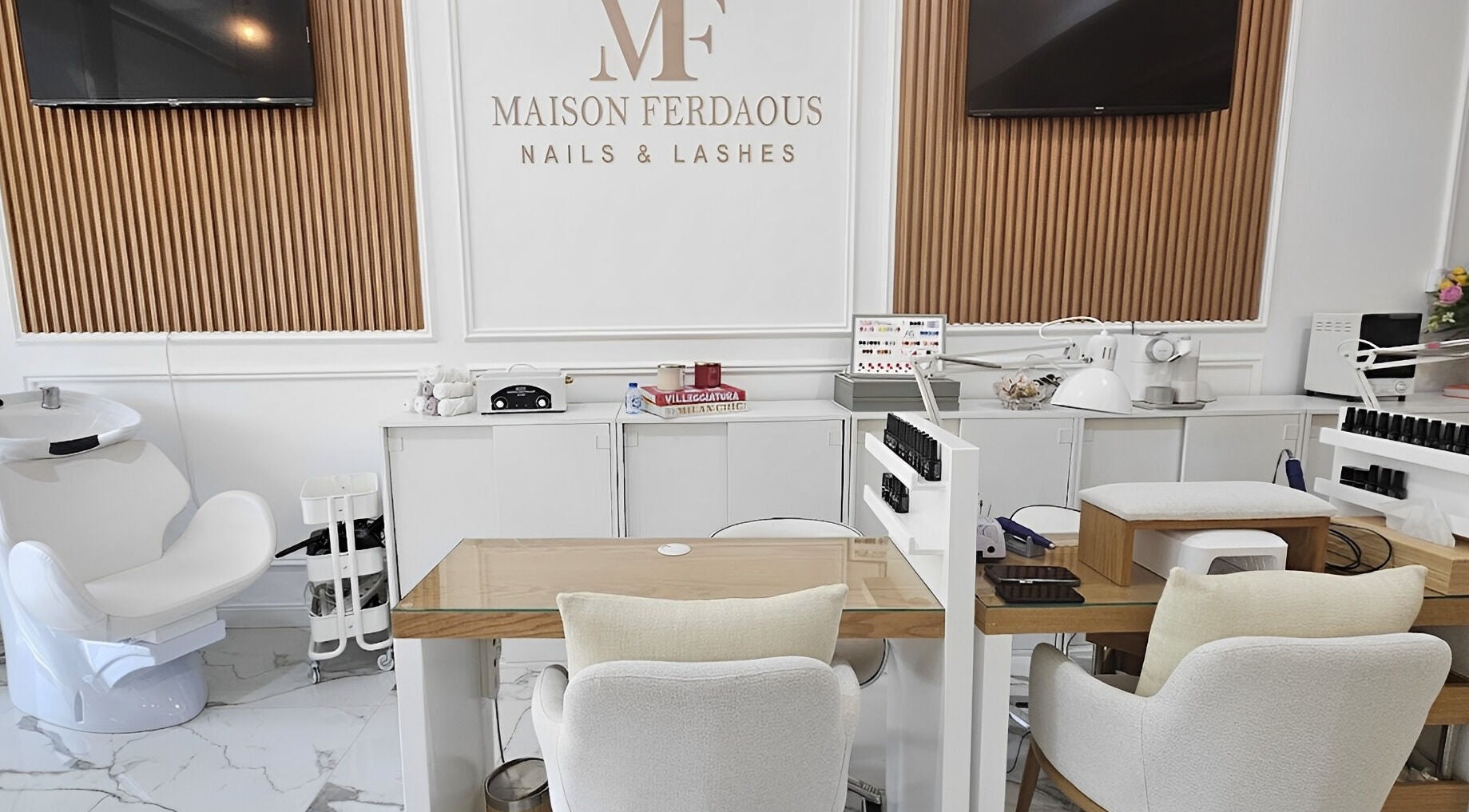 Elegant interior of Maison Ferdaous Nails & Lashes in Dubai, Dubai, AE, showcasing chic design and modern amenities.