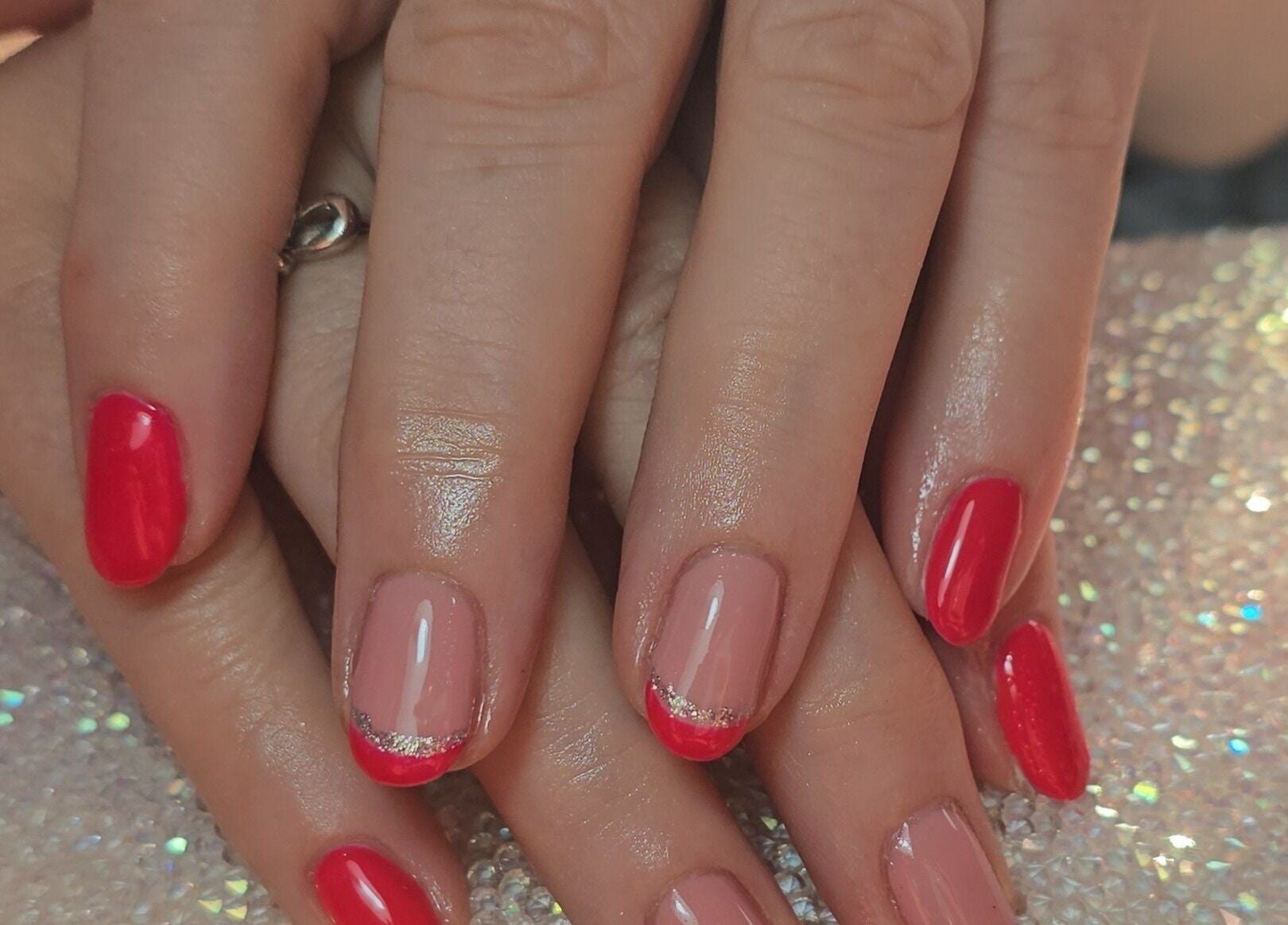 Stylish red nails manicure at Nailed It By Laura, Carluke, Scotland, GB.