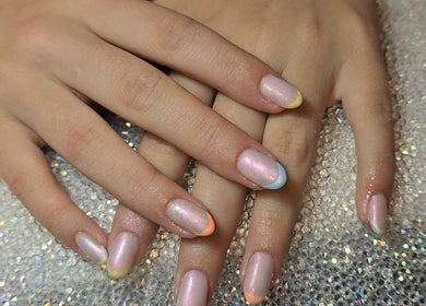 Elegant pastel rainbow nails at Nailed It By Laura, Carluke, Scotland, GB.