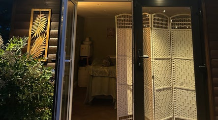 Cozy massage room entrance at Susan Stevens Massage Therapist, Churchdown, England, GB.