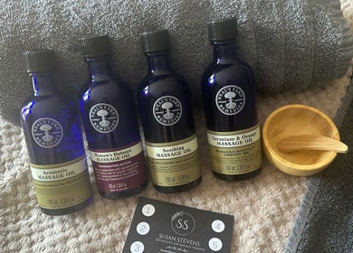 Massage oils and tools at Susan Stevens Massage Therapist, Churchdown, England, GB.