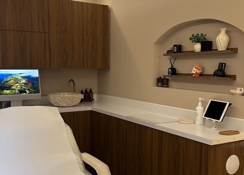 Serene treatment room at Nadia Skin And Aesthetics, Stoke-on-Trent, England, GB with elegant decor.