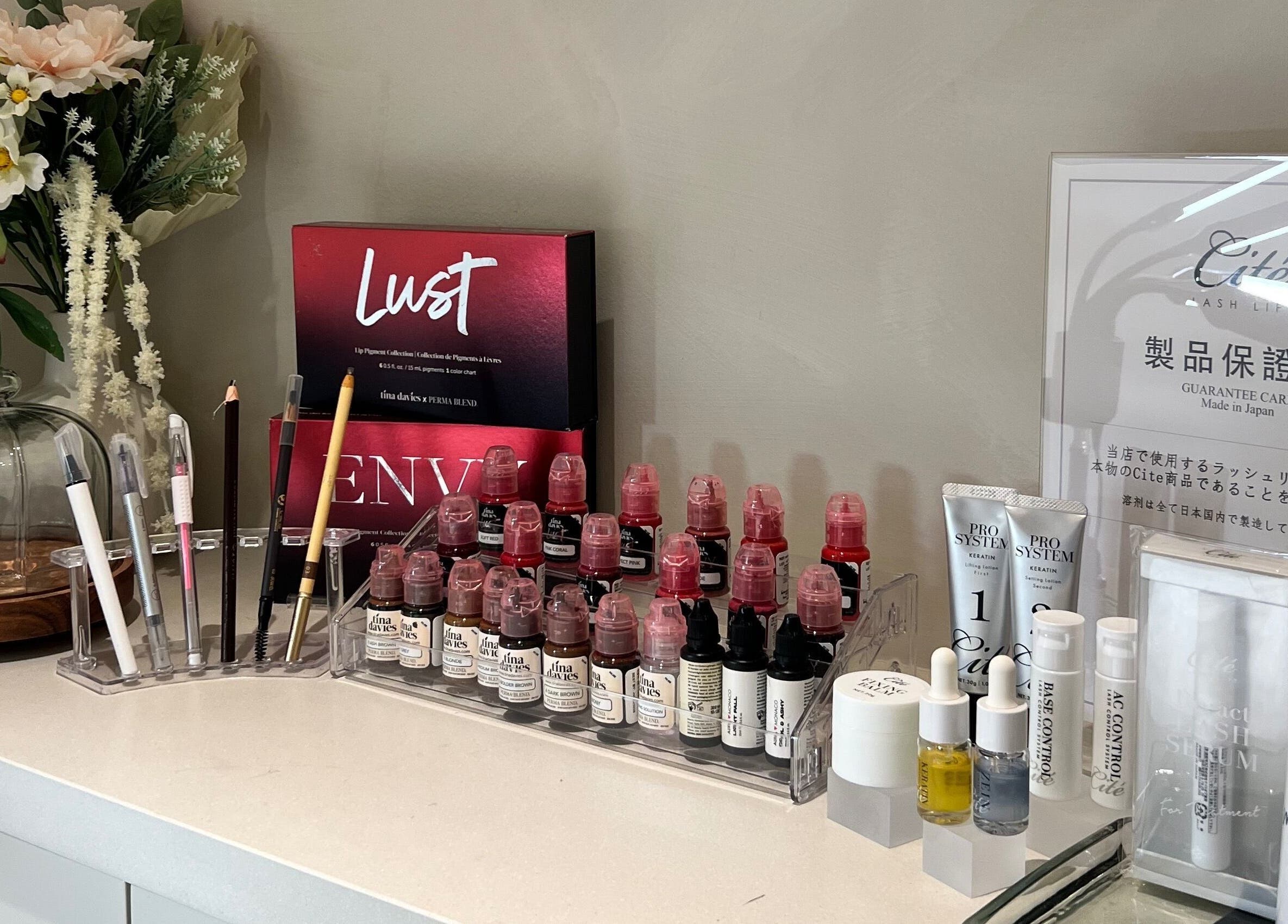 Luna Beauty Studio - The Clinica in Richmond Hill, Ontario, CA displays a range of beauty products and tools.