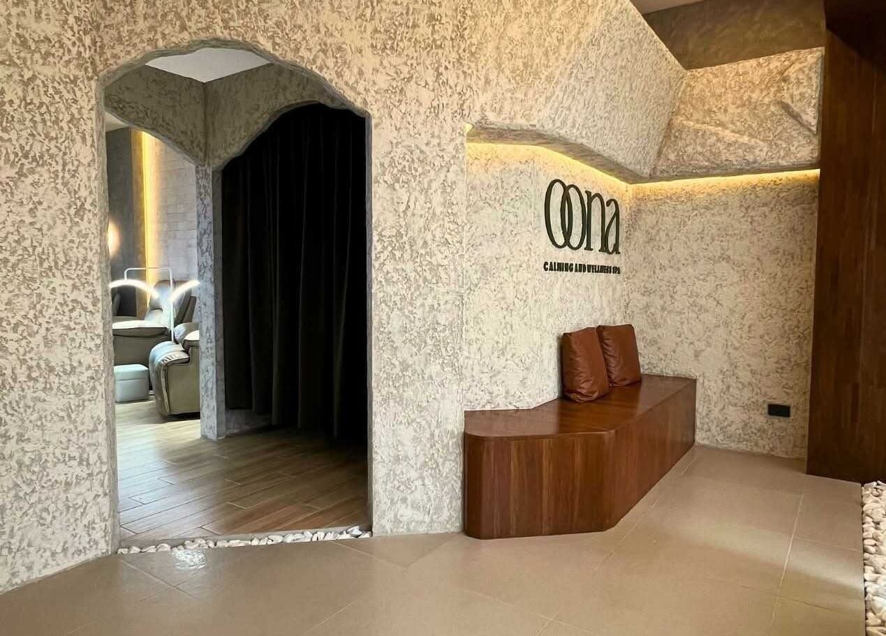 Entrance to Oona Calming & Wellness Spa in Baliwag, Central Luzon, featuring cozy seating and calming decor.