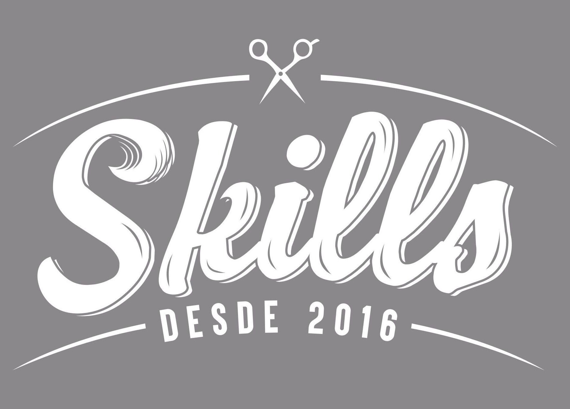 Logo de Barberia Skills, San Juan de Lurigancho, PE. Desde 2016, tijeras icónicas representadas.