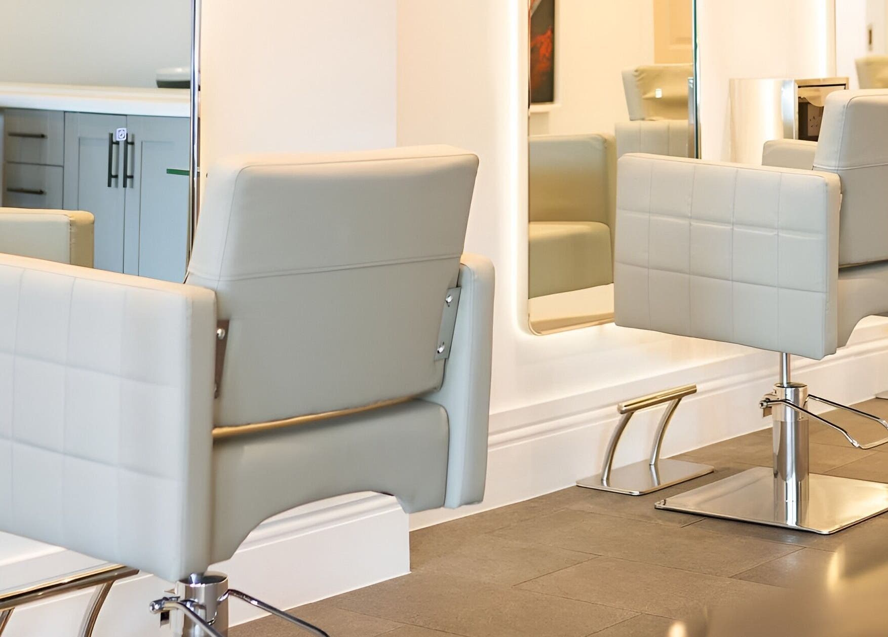 Stylish salon chairs at Salon 32, Middlewich, England, GB, offering a modern beauty experience.