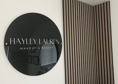 Elegant makeup and beauty sign at Hayley Lauren Makeup & Beauty, Featherstone, England, GB.
