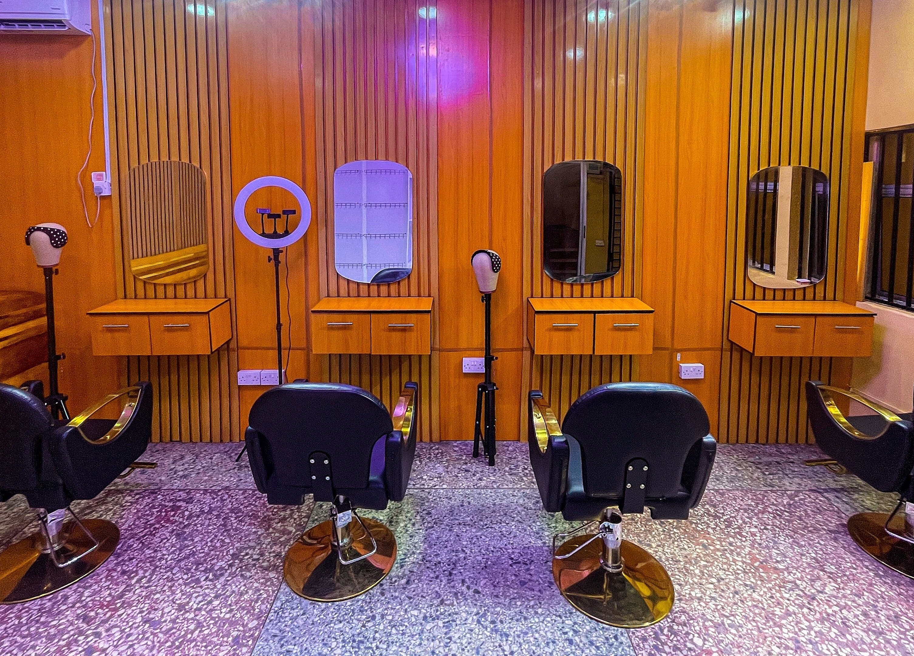 Chic hair styling stations at KNG Beauty Bar, Lagos, Lagos, NG, showcasing modern salon interior design.