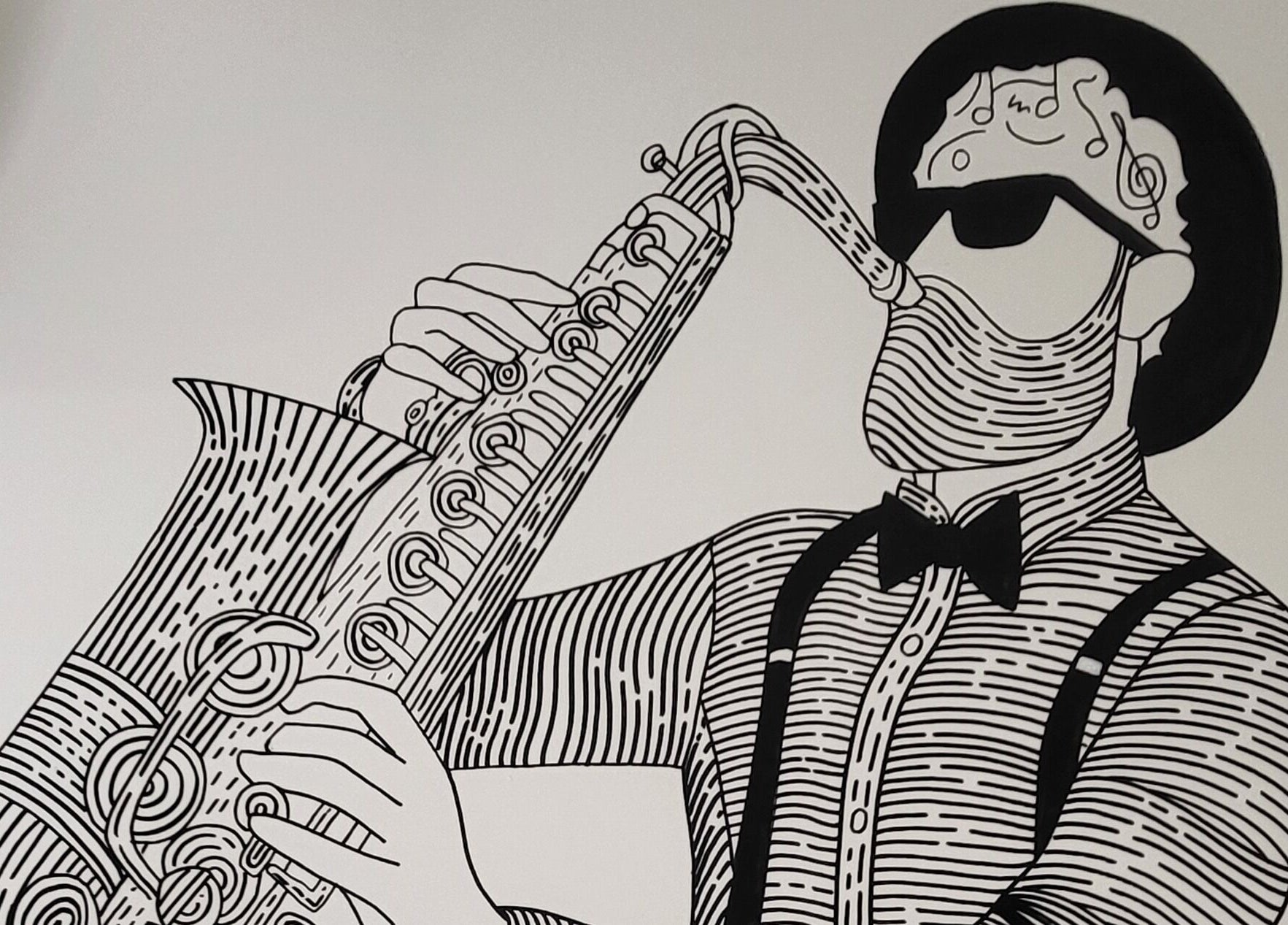 Jazz-inspired wall art at Jazz Man Hair Gallery in Bondi Junction, New South Wales, AU.