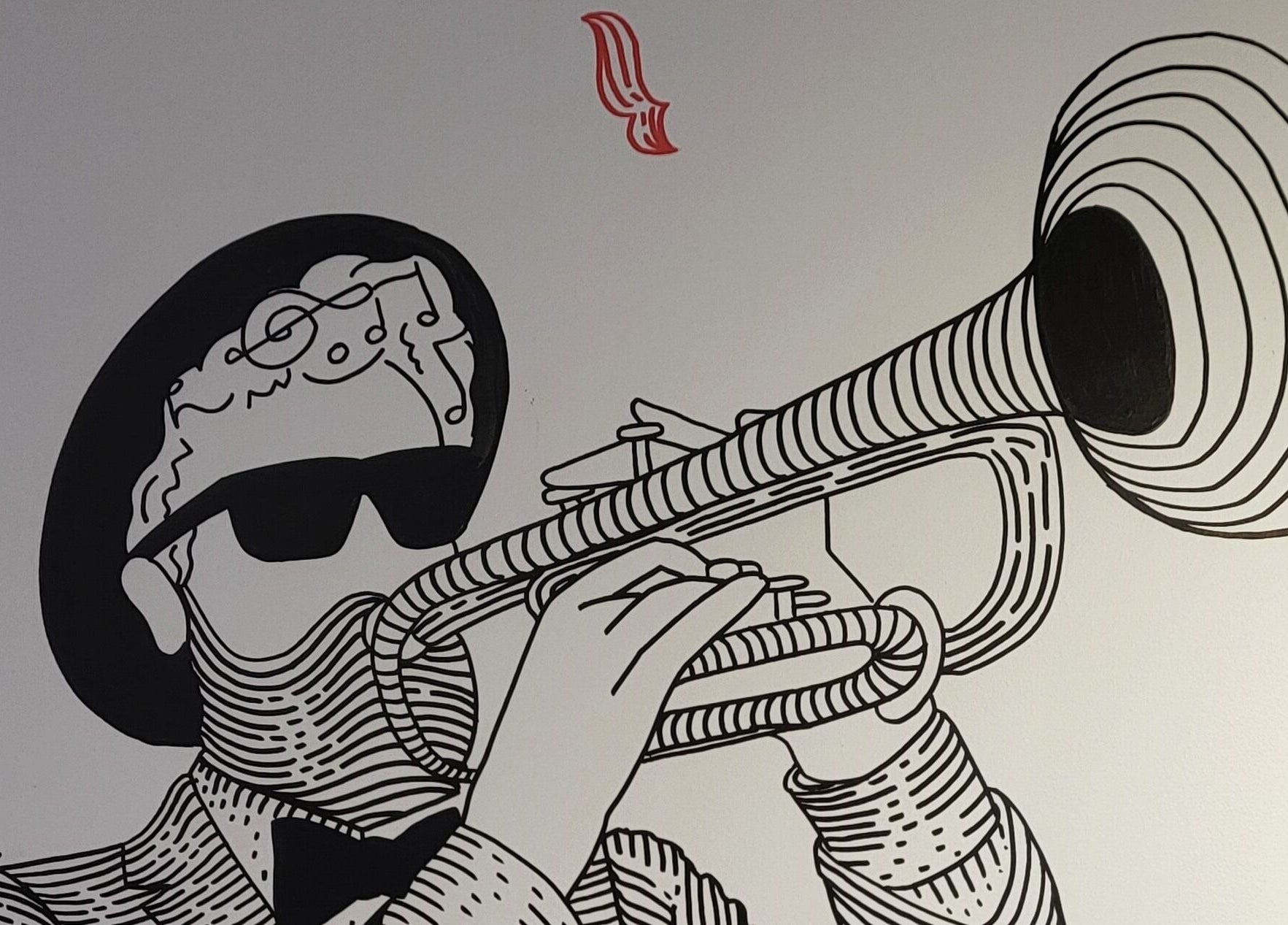 Artistic mural of jazz musician at Jazz Man Hair Gallery, Bondi Junction, New South Wales, AU.