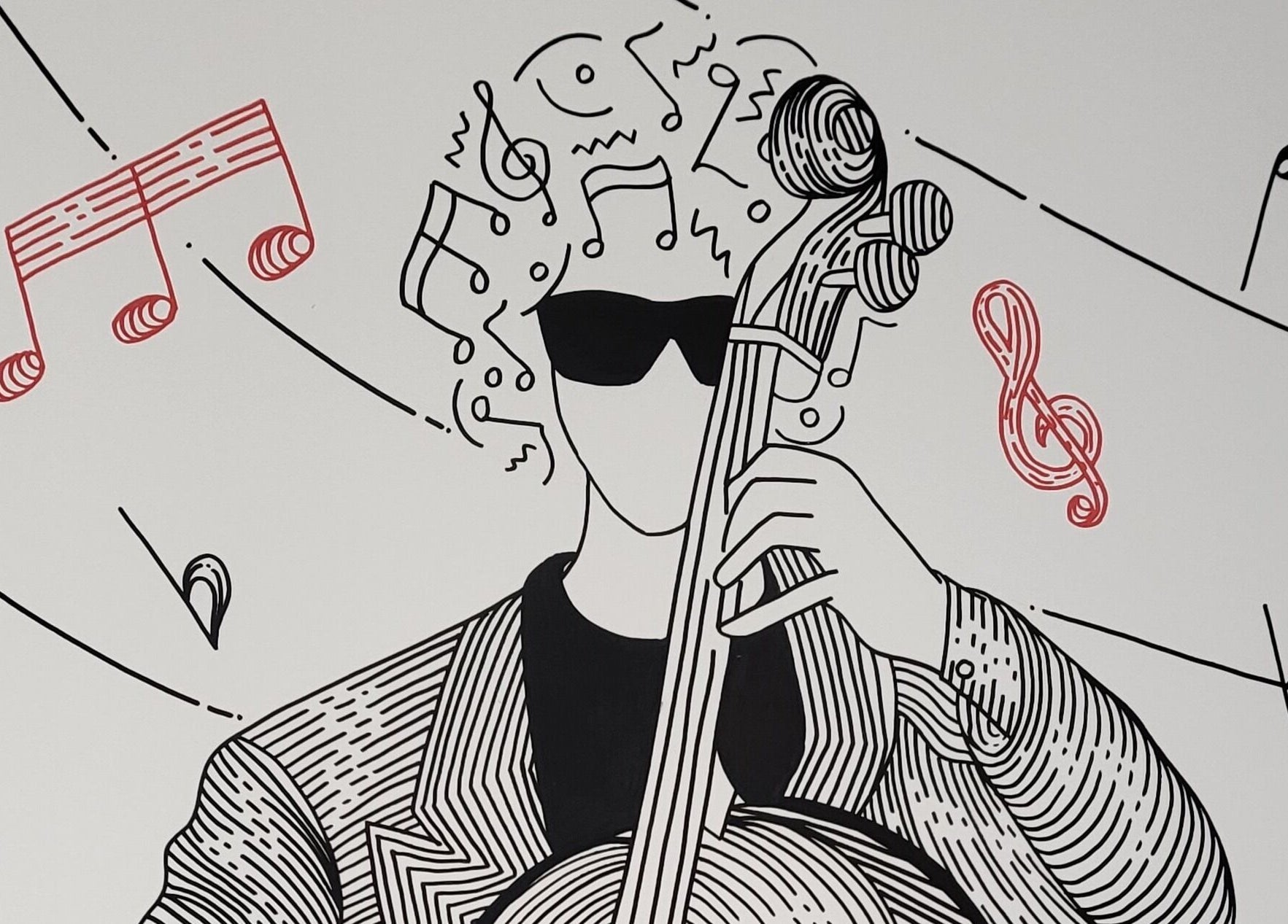 Artwork of musician at Jazz Man Hair Gallery in Bondi Junction, New South Wales, AU.