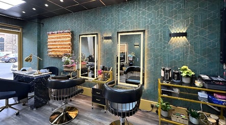 Modern hair and beauty salon interior at Somi’s Hair and Beauty, Glasgow, Scotland, GB with stylish decor.