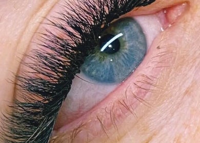 Close-up of expertly styled eyelashes at Cherry Tree Beauty, Yaxley, England, GB.