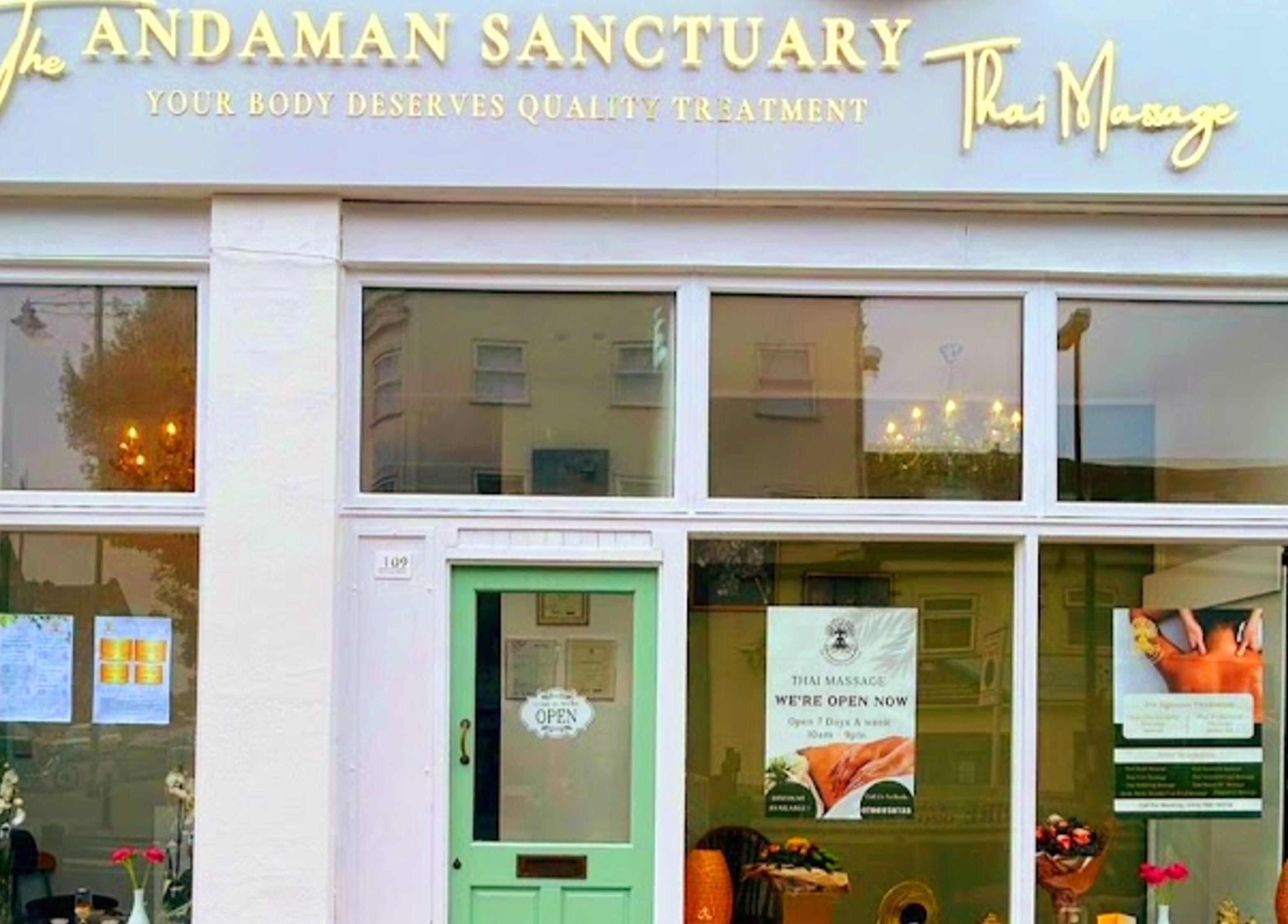 Front view of The Andaman Sanctuary in Twickenham, England, GB, showcasing Thai massage services.