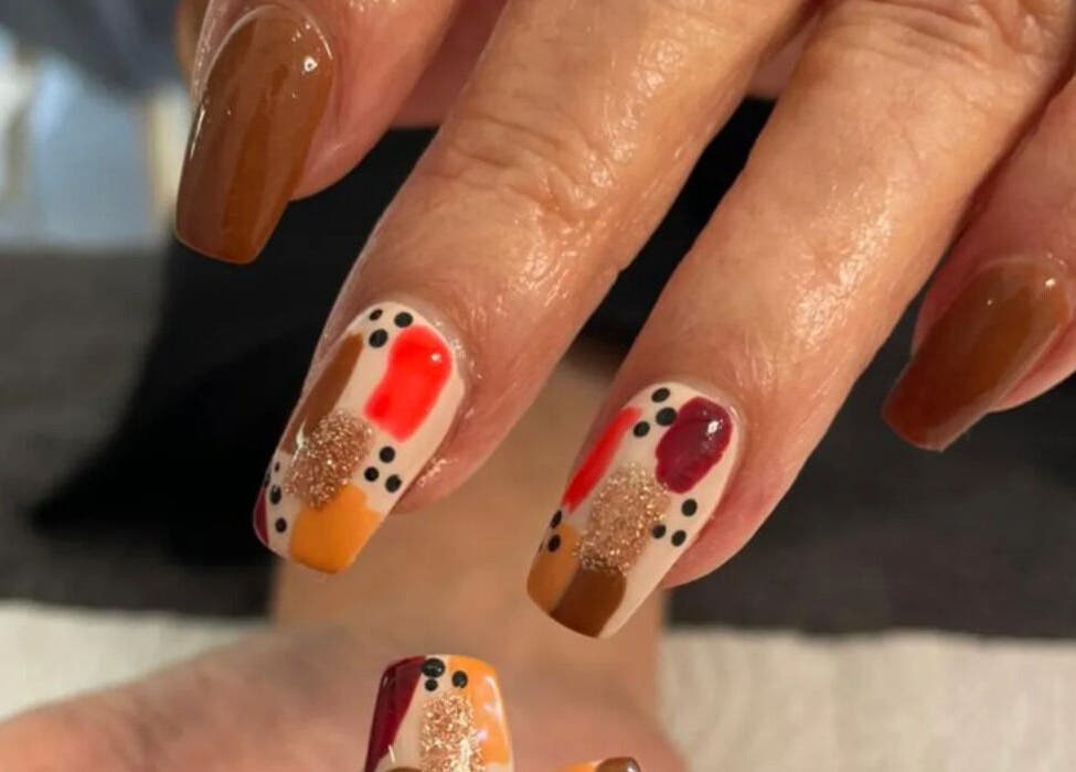 Autumn-themed nail art at Classic Nail & Lash Studio, Cape Town, Western Cape, ZA.