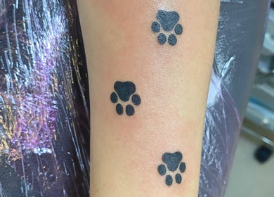 Tatouage pattes sur bras à Centre Permaligne - Surgères, Nouvelle-Aquitaine, FR, soins tatouage professionnels.