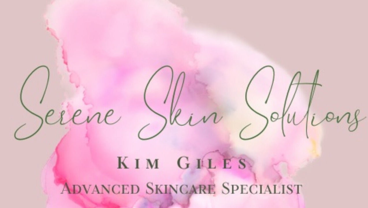 Elegant logo of Serene Skin Solutions in Carluke, Scotland, GB with a pink watercolor background.