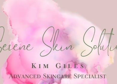 Elegant logo of Serene Skin Solutions in Carluke, Scotland, GB with a pink watercolor background.