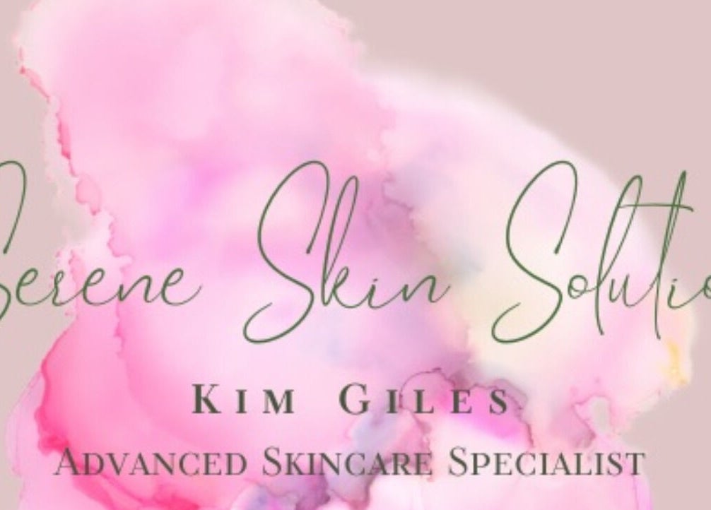Elegant logo of Serene Skin Solutions in Carluke, Scotland, GB with a pink watercolor background.