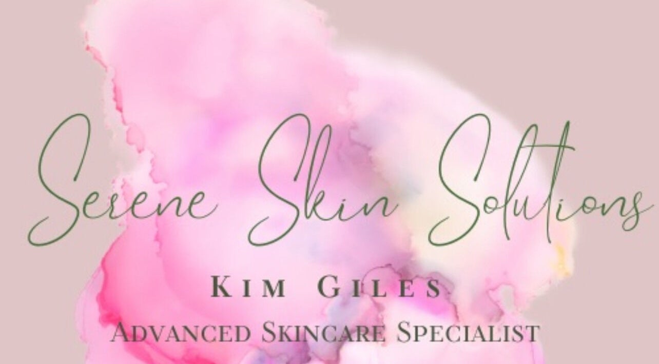Elegant logo of Serene Skin Solutions in Carluke, Scotland, GB with a pink watercolor background.