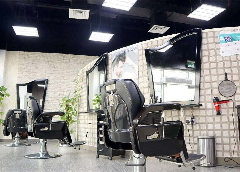 Modern salon interior with styling chairs at Sumr Gents Saloon, Dubai, Dubai, AE.
