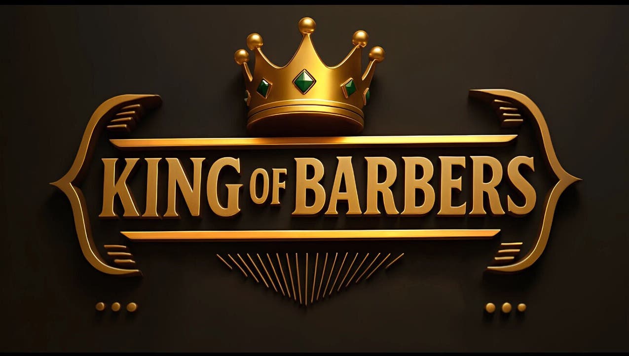 Logotipo dorado de King Of Barbers con corona en Bogotá, Bogotá, CO.