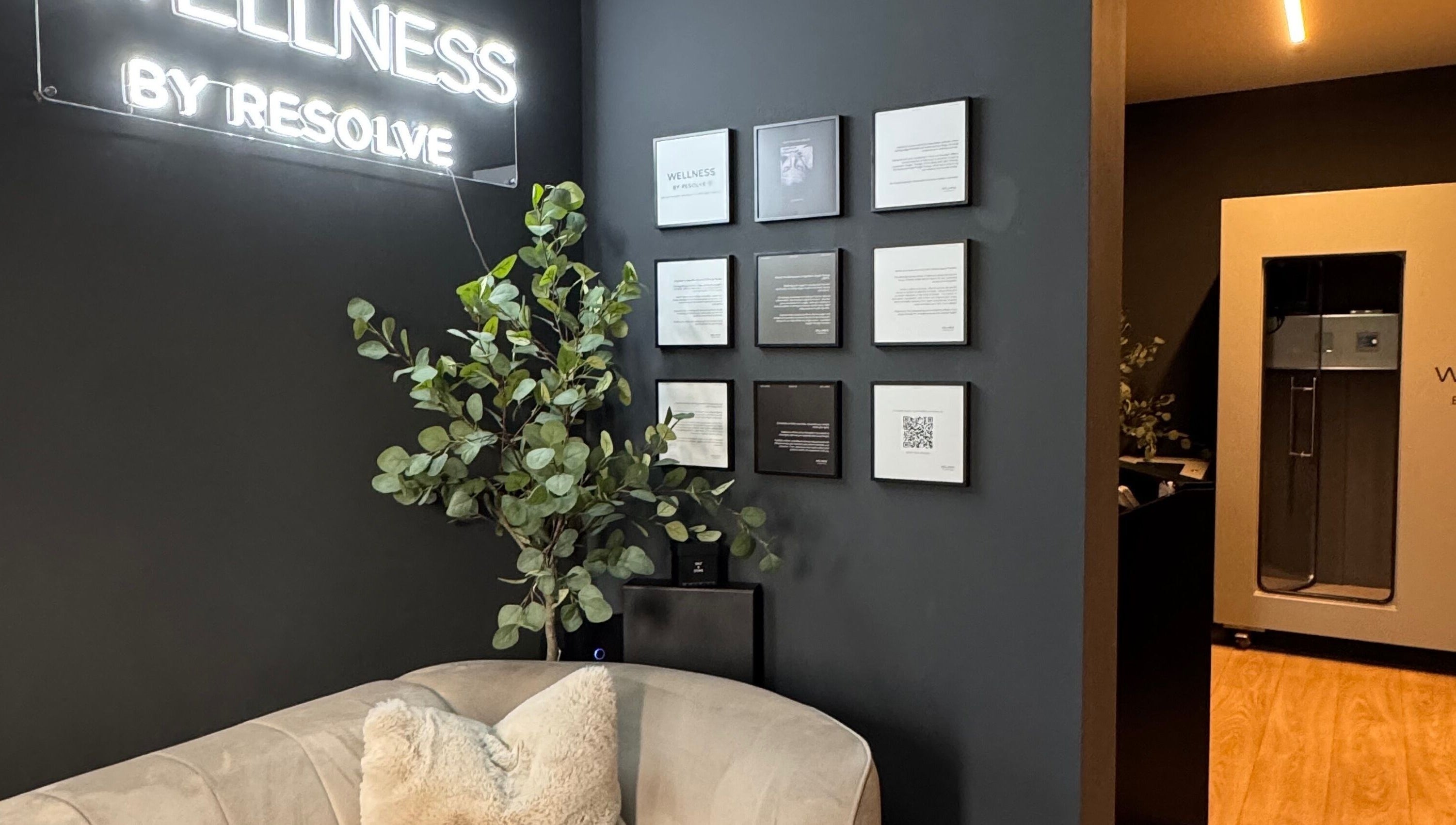 Chic interior of Wellness By Resolve in Birmingham, England, GB, featuring stylish decor and ambient lighting.