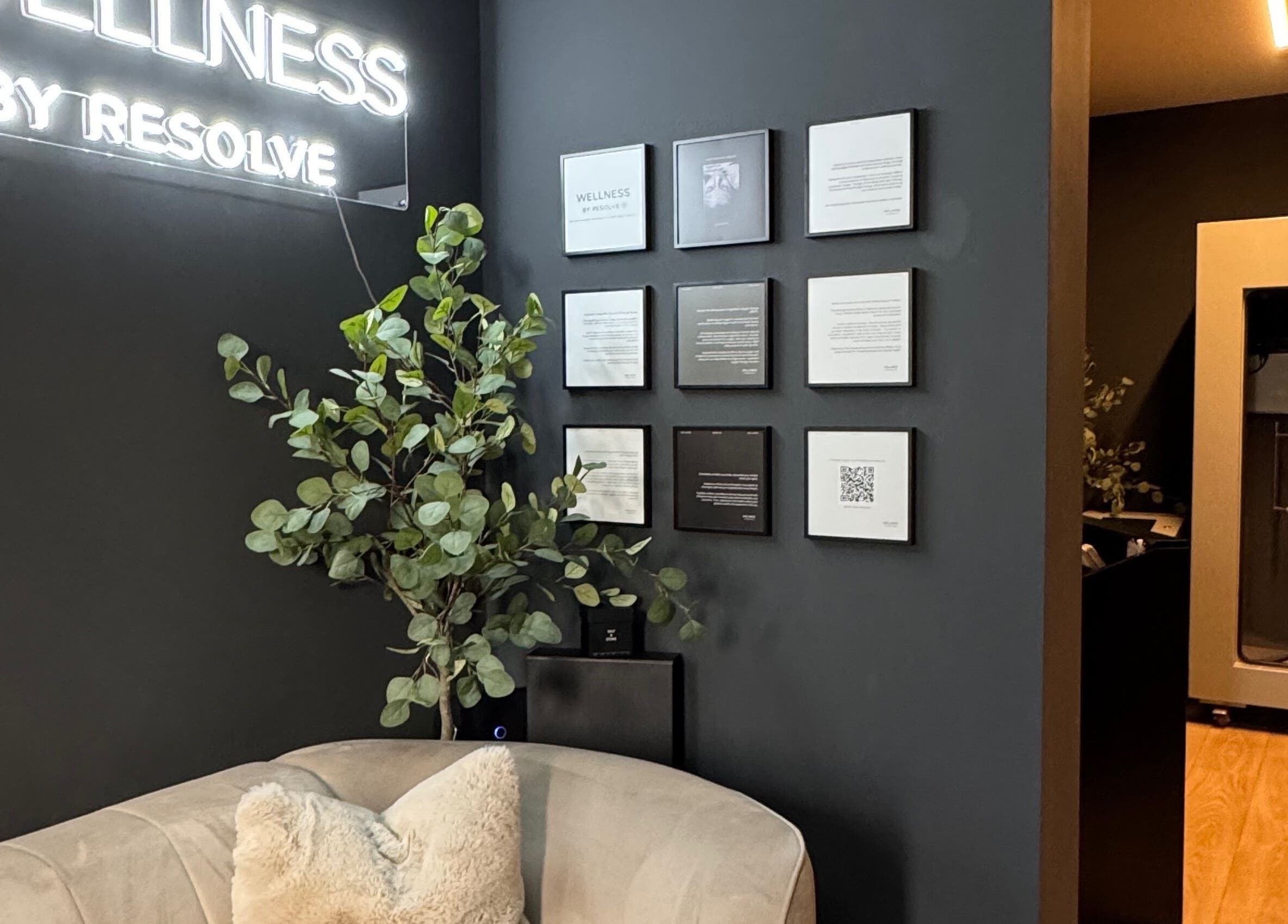 Chic interior of Wellness By Resolve in Birmingham, England, GB, featuring stylish decor and ambient lighting.