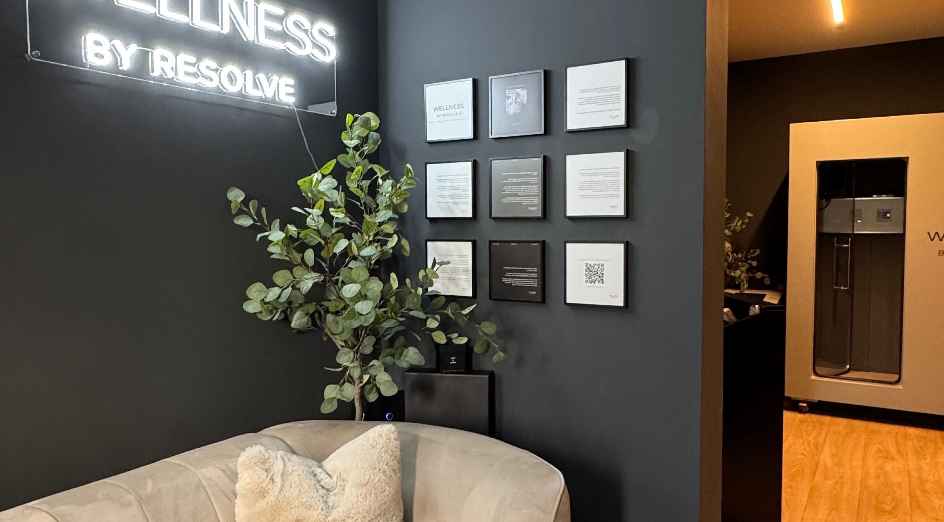 Chic interior of Wellness By Resolve in Birmingham, England, GB, featuring stylish decor and ambient lighting.