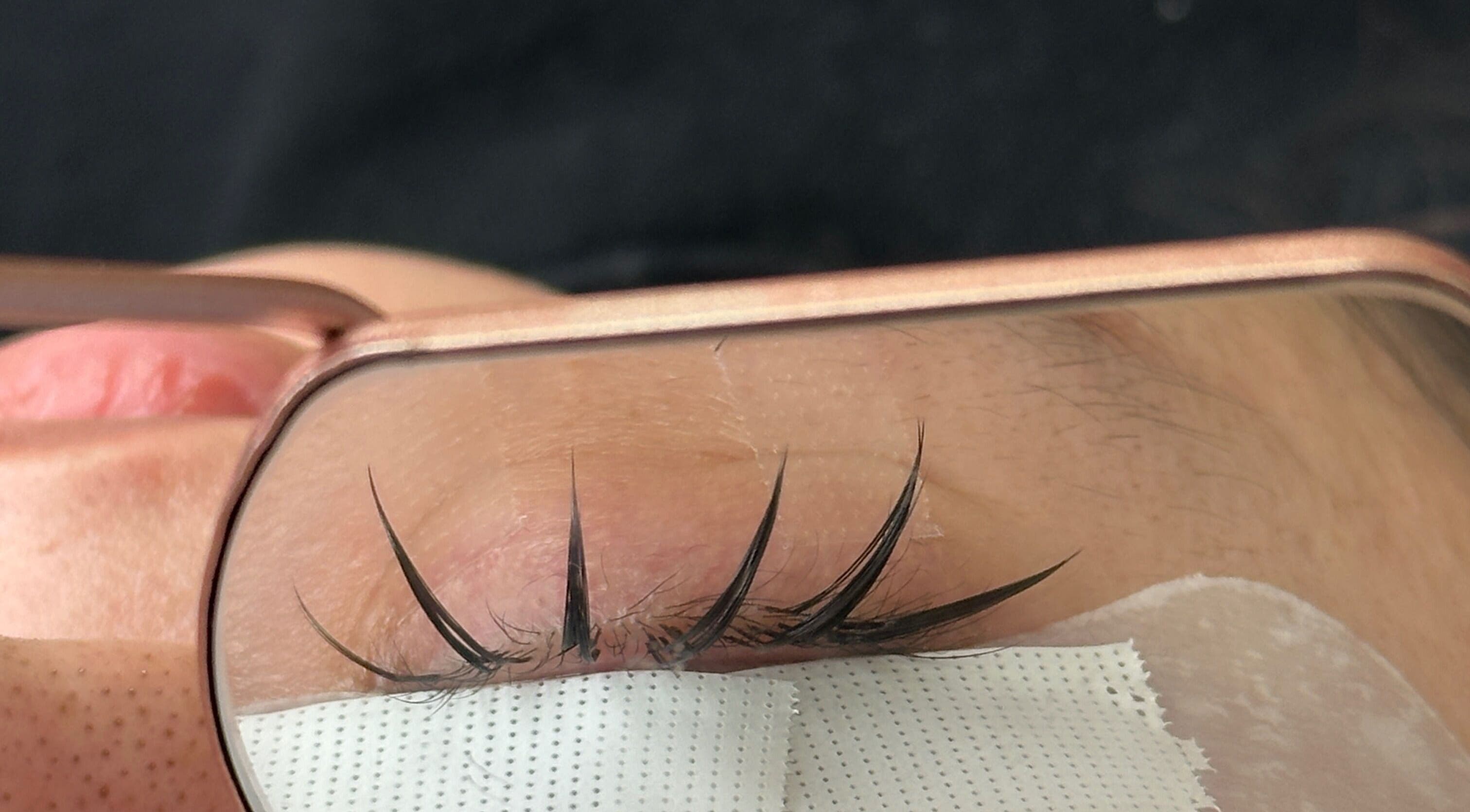 Close-up of eyelash extensions at Blinkwzoe, Burnaby, British Columbia, CA, showcasing precision beauty work.