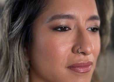 Close-up of a woman's face showcasing elegant makeup by Dan Campbell Makeup, Glasgow, Scotland, GB.