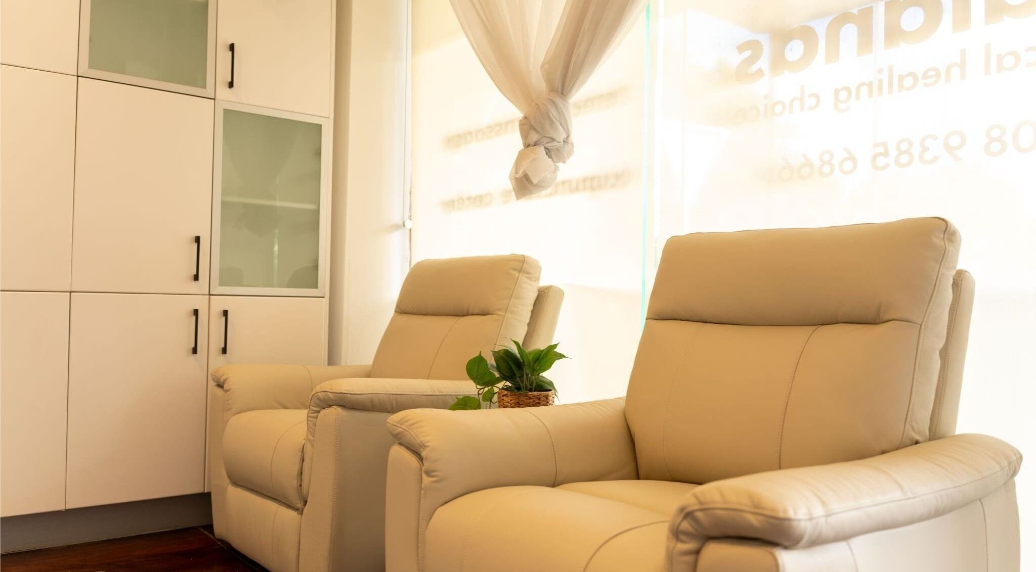 Relaxing seating area at Nedlands Remedial Massage & Acupuncture Centre, Nedlands, Western Australia, AU.