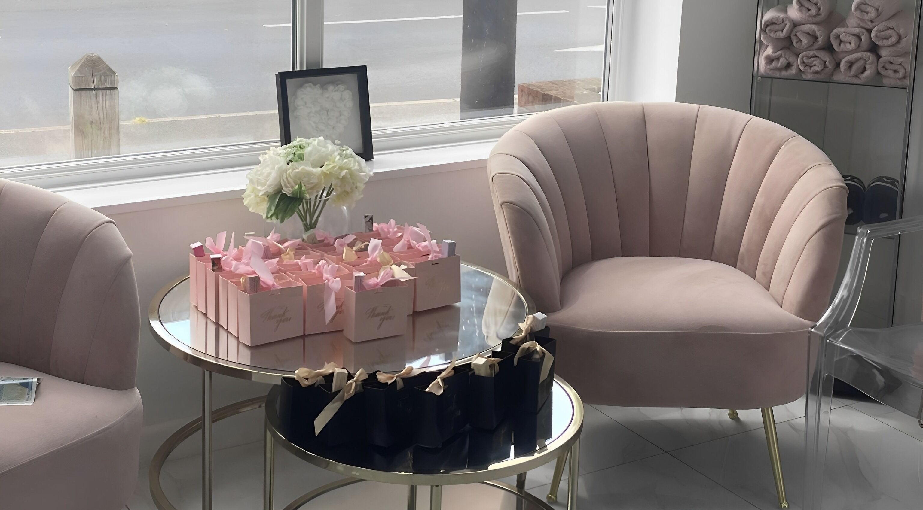 KC Butterflies lounge in Armthorpe, England, GB features plush seating and gift boxes for a serene ambiance.