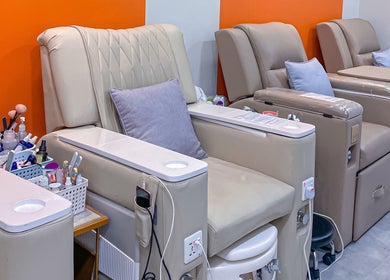 Comfortable nail salon chairs at Shimmer & Shine at Northpoint in Singapore, Singapore, SG.