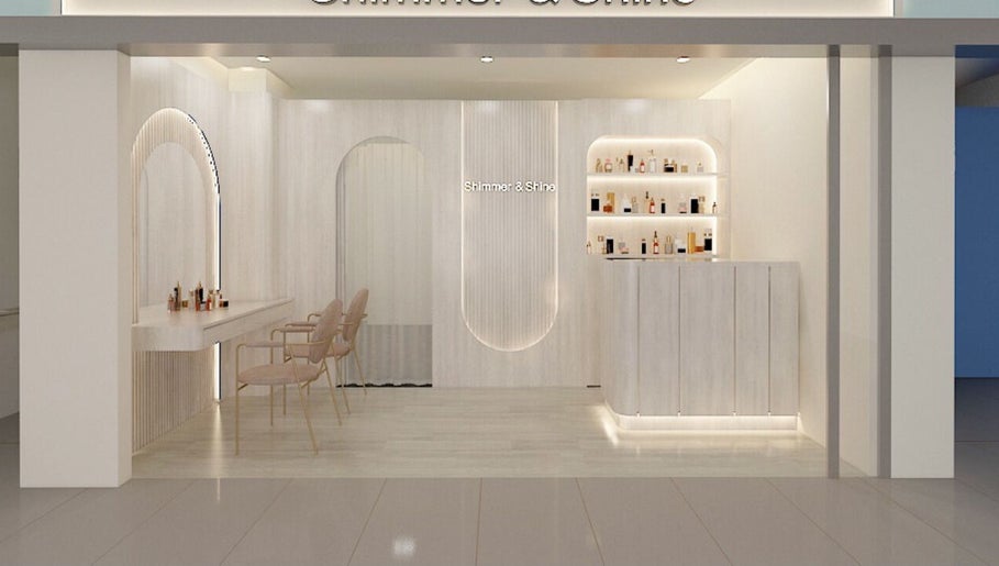 Modern interior of Shimmer and Shine at Kovan Heartland Mall, Kovan SG, showcasing a stylish beauty setup.