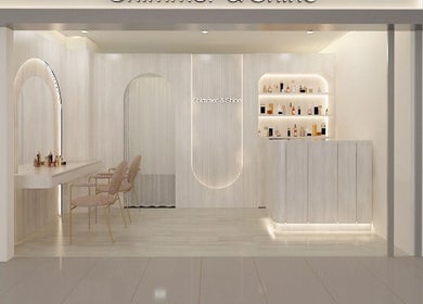 Modern interior of Shimmer and Shine at Kovan Heartland Mall, Kovan SG, showcasing a stylish beauty setup.
