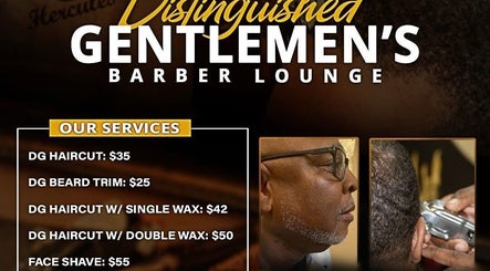 Services list at Distinguished Barber Lounge LLC, Maricopa, Arizona, US, featuring haircuts and beard trims.