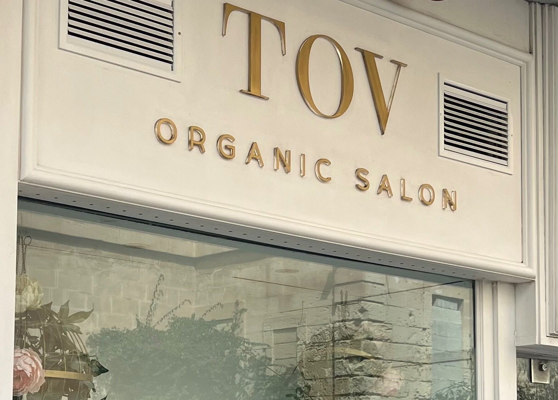 TOV Organic Salon's chic exterior signage in Tas-sliema, MT showcases its organic beauty focus.