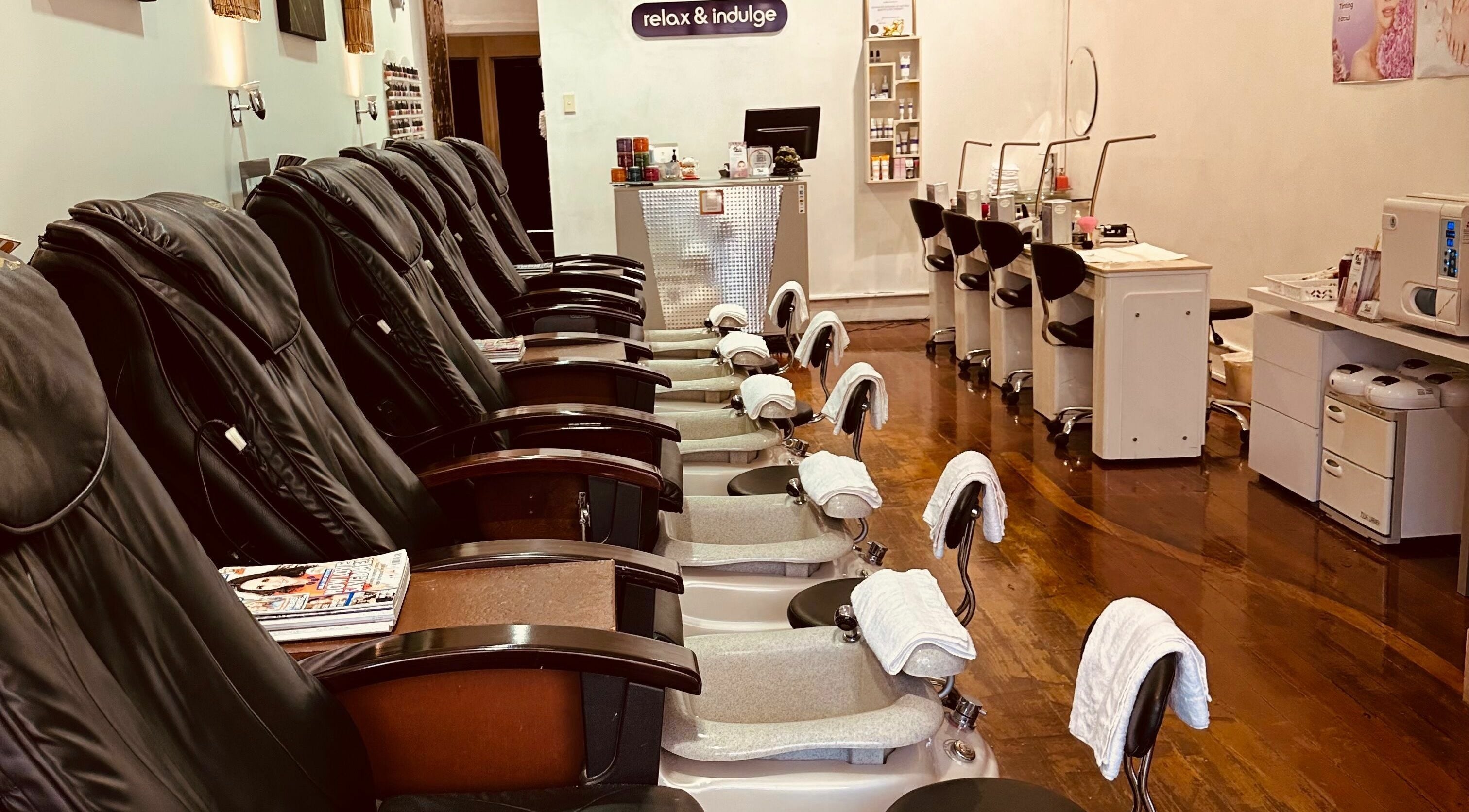 Luxurious pedicure chairs at Safir Beauty, Paddington, New South Wales, AU, offering indulgent treatments.