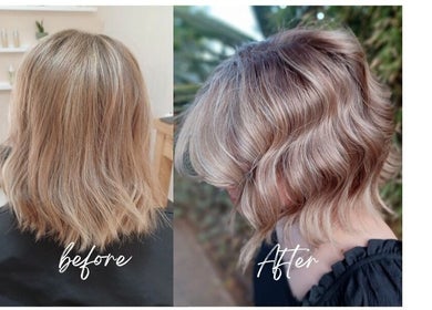 Before and after hairstyle transformation at Leane Hsalon, Boksburg, Gauteng, ZA showcasing modern haircut.