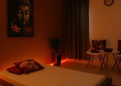 Sala de massagem acolhedora no Instituto Capadócia- Massagem Masculina SJC, São Paulo, São Paulo, BR.