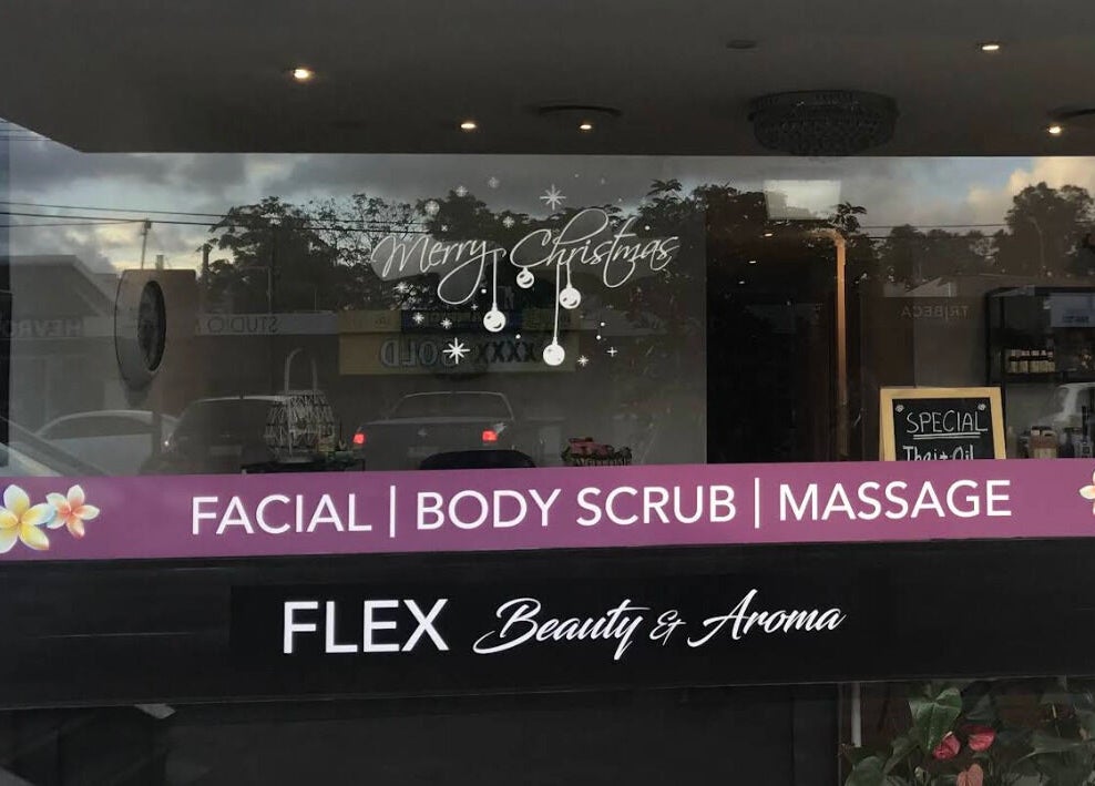Exterior view of Flex Beauty and Aroma in Bundall, Queensland, AU featuring facial and body scrub services.