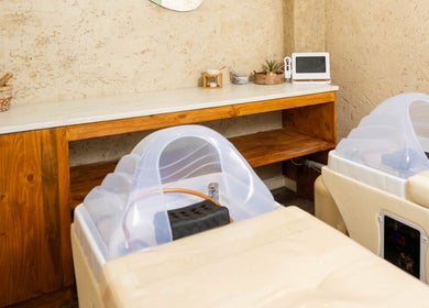 Relaxation area with spa beds at being | Morningside, Sandton, Gauteng, ZA.