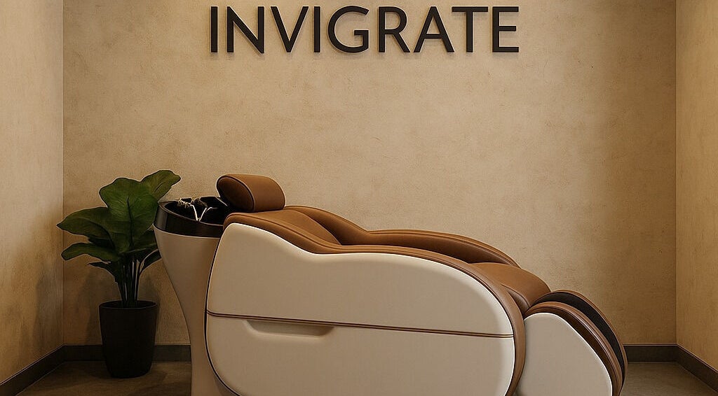 Elegant massage chair in serene room at being | Bryanston, Sandton, Gauteng, ZA with calming plant decor.