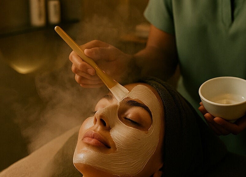 Facial treatment at being | Bryanston, Sandton, Gauteng, ZA, highlighting a calming spa experience.